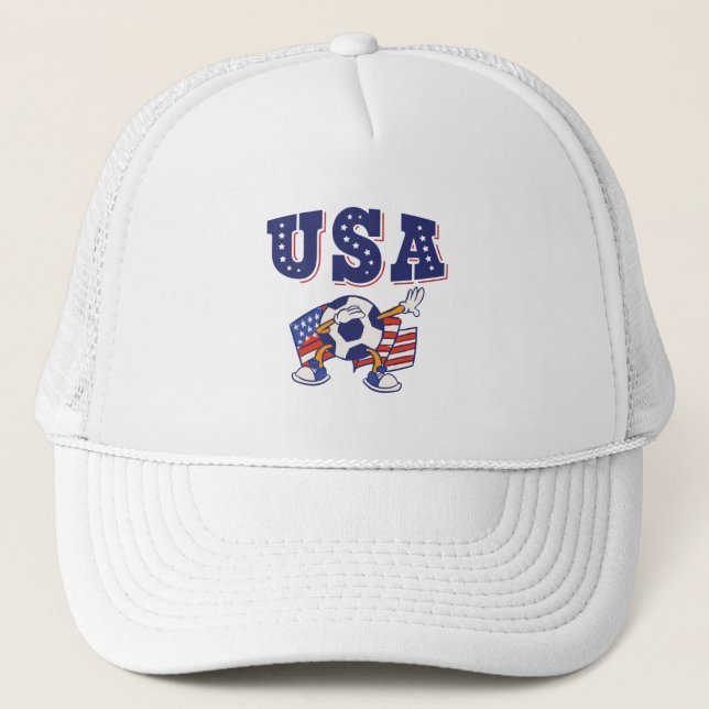 USA Soccer Fan Jersey Shirt American Flag Trucker Hat (Front)