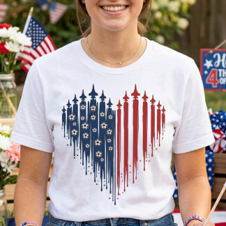 USA Soccer Heart Patriotic Drip Flag Fighter Jet T-Shirt