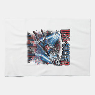 USA Soccer Skeleton Striker Nations Premium Sports Tea Towel