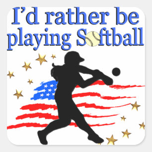 USA SOFTBALL PLAYER LOVES SOFTBALL DESIGN SQUARE STICKER