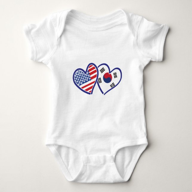 USA South Korea love hearts Baby Bodysuit (Front)