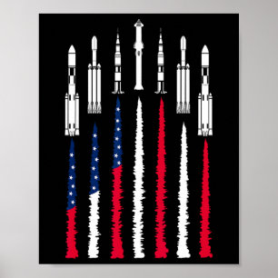 Usa Space Rockets 4th Of July Men Women Kids Funny Poster