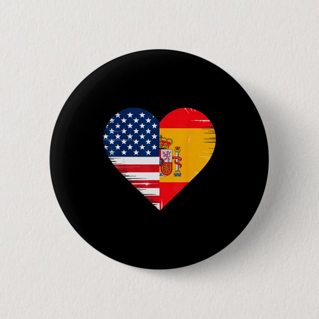 Usa Spain Heart - Dual Citizenship  6 Cm Round Badge (Front)