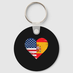 Usa Spain Heart - Dual Citizenship  Key Ring