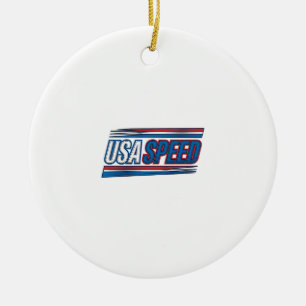 USA Speed Racing Patriotic Vintage Vector Design_1 Ceramic Tree Decoration