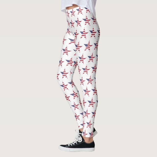 USA Star Pattern with Stars and Stripes Patriotic Leggings (Left)