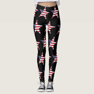 USA Star Pattern with Stars and Stripes Patriotic Leggings