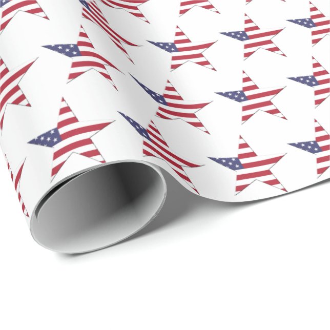 USA Star Pattern with Stars and Stripes Patriotic Wrapping Paper (Roll Corner)