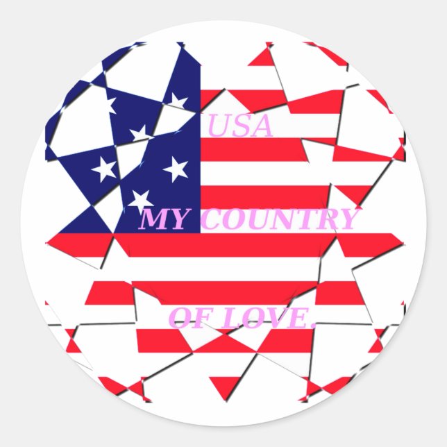 USA Star Spangled Love My Country of Love Classic Round Sticker (Front)