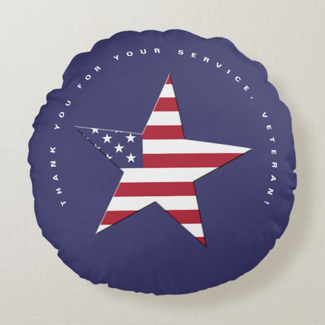 USA Star Thank You for your Service, Veterans Day Round Cushion (Front)