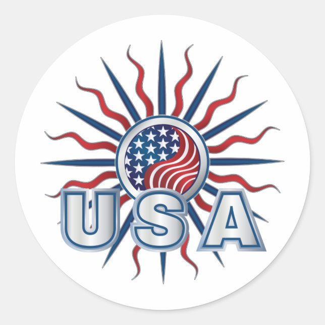 USA Starburst Yin Yang Classic Round Sticker (Front)