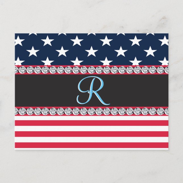 USA Stars and Stripes Diamond Monogram Postcard (Front)