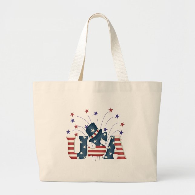 USA Stars and Stripes T-shirts and Gifts Large Tote Bag (Front)