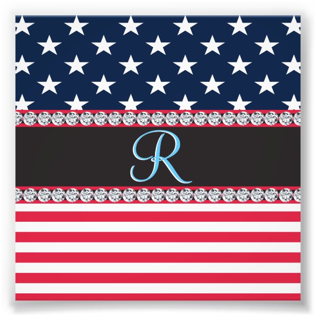 USA Stars Stripes Script Monogram Dazzling Photo Print (Front)