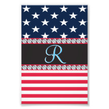 USA Stars Stripes Script Monogram Dazzling