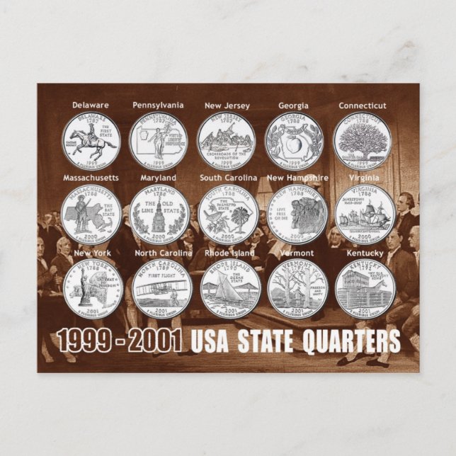 USA State Quarters (Coins) 1999 - 2001 Postcard (Front)