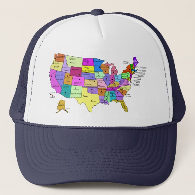 USA states labelled with capitols Trucker Hat (Front)