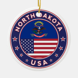 USA_STATES - WITH_FLAG_North Dakota_circle_with_fl Ceramic Tree Decoration