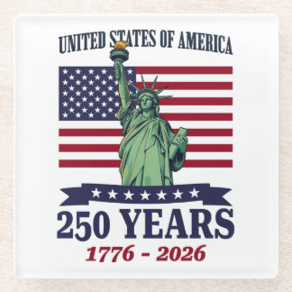 USA Statue of Liberty 250 Years 1776-2026 Glass Coaster