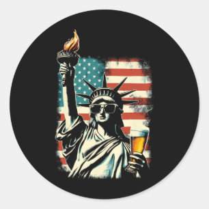 Usa Statue Of Liberty 4th Of July Party Beer Funny Classic Round Sticker
