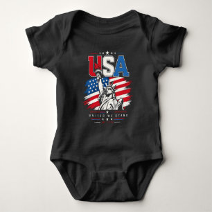USA Statue of Liberty Distressed Flag Patriotic De Baby Bodysuit