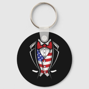 Usa Suit Tuxedo Patriotic 4th Of July Flag America Key Ring