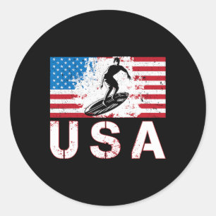 Usa Surfing Team American Flag Us Surfer Men Women Classic Round Sticker
