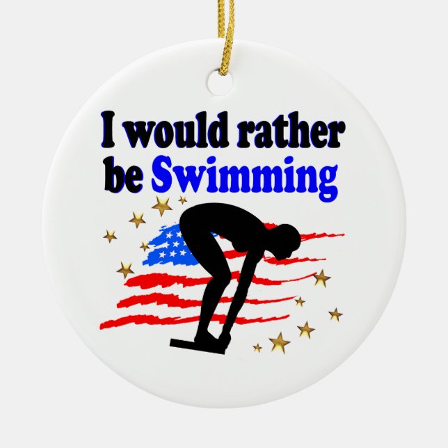 USA SWIMMER DESIGN I WOULD RATHER BE SWIMMING CERAMIC TREE DECORATION (Front)