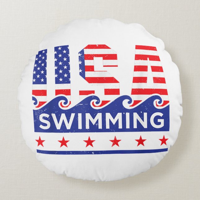 USA Swimming Artwork For A Swimmer Round Cushion (Front)