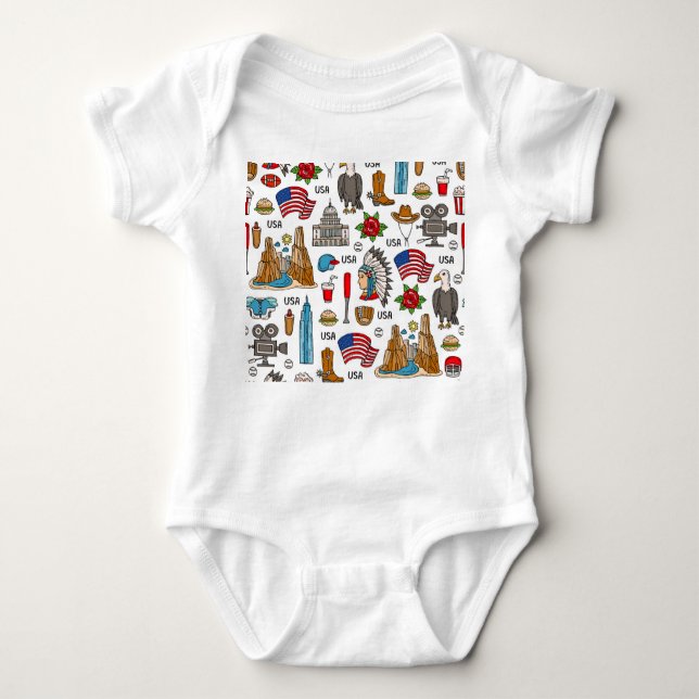 USA Symbols Vintage Seamless Pattern Baby Bodysuit (Front)