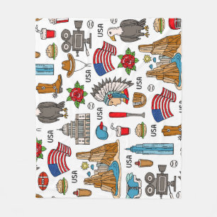 USA Symbols Vintage Seamless Pattern Fleece Blanket