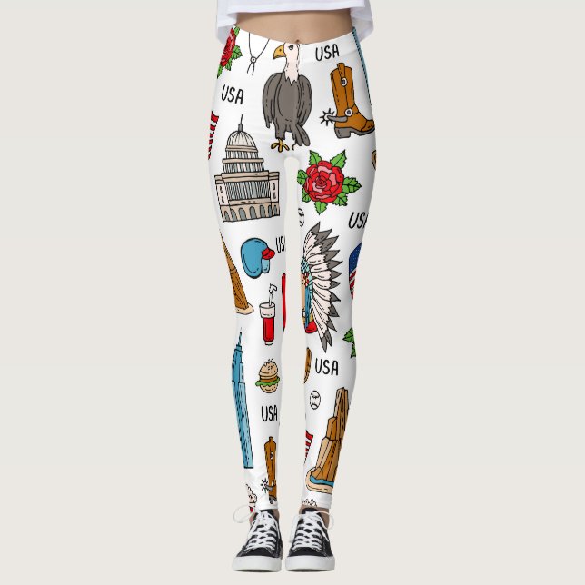 USA Symbols Vintage Seamless Pattern Leggings (Front)