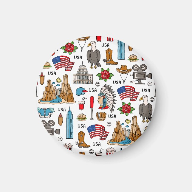 USA Symbols Vintage Seamless Pattern Magnet (Front)