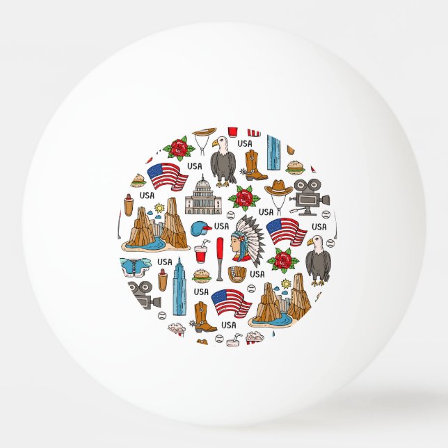 USA Symbols Vintage Seamless Pattern Ping Pong Ball (Front)