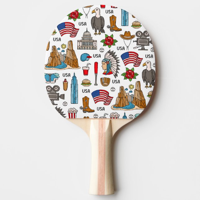 USA Symbols Vintage Seamless Pattern Ping Pong Paddle (Front)