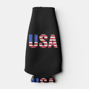 USA T Shirt Patriotic American Flag Men Women Kids Bottle Cooler