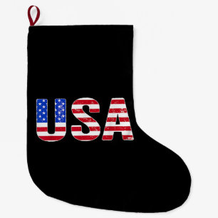 USA T Shirt Patriotic American Flag Men Women Kids Large Christmas Stocking