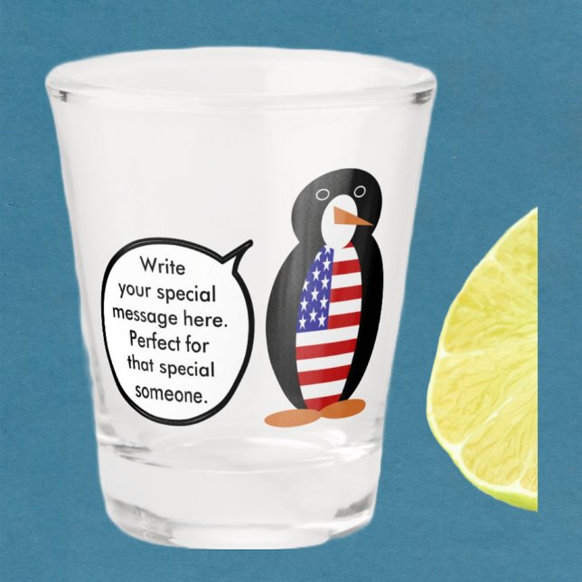 USA Talking Ms. Penguin Personalised Shot Glass (Creator Uploaded)