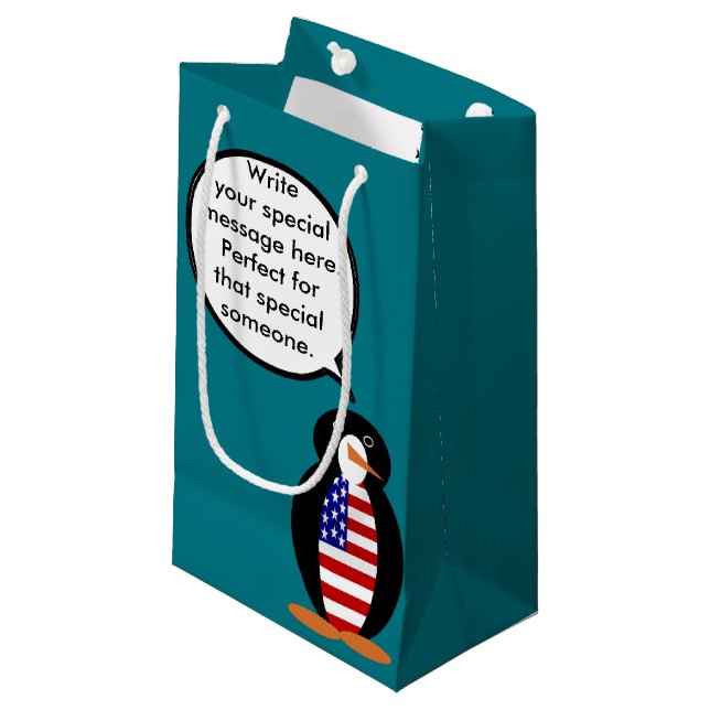 USA Talking Ms. Penguin Personalised Small Gift Bag (Front Angled)