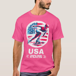 Usa Team 2026 Speed Skating American Flag Women Ic T-Shirt