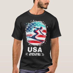 Usa Team 2026 United States American Flag Skiing U T-Shirt