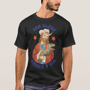 USA Tees God Bless Merica Y'all Jesus Dinosaur Cow