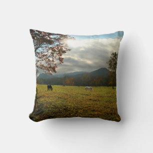 USA, Tennessee. Horses In Cades Cove Valley Cushion