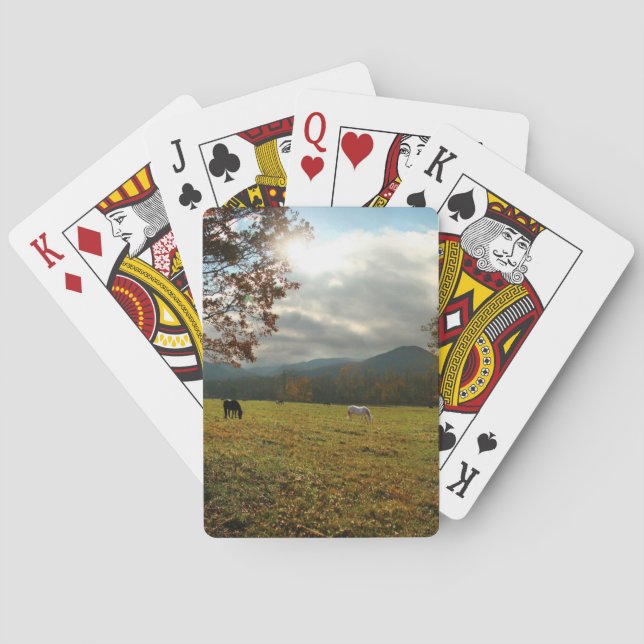 USA, Tennessee. Horses In Cades Cove Valley Playing Cards (Back)