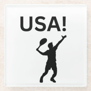 USA Tennis Player Patriotic Sports Style Glass Coaster