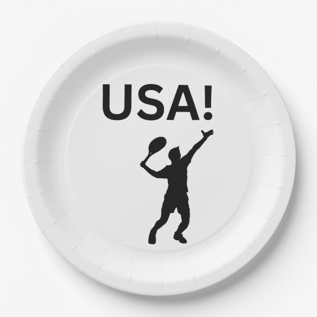 USA tennis player using dot as a ball  Paper Plate (Front)