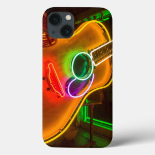 USA, Texas, Austin. Neon Guitar At Blackmail iPhone 13 Case