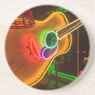 USA, Texas, Austin. Neon Guitar At Blackmail Coaster