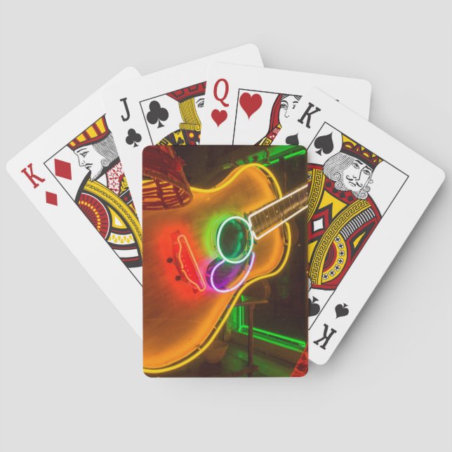 USA, Texas, Austin. Neon Guitar At Blackmail Playing Cards (Back)