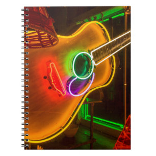 USA, Texas, Austin. Neon Guitar At Blackmail Spiral Notebook